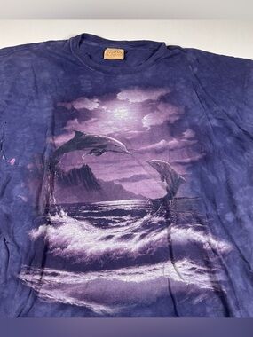 The Mountain T Shirt Mens 3XL Purple Tie Dye Dolphins Vintage Nature Y2K RARE